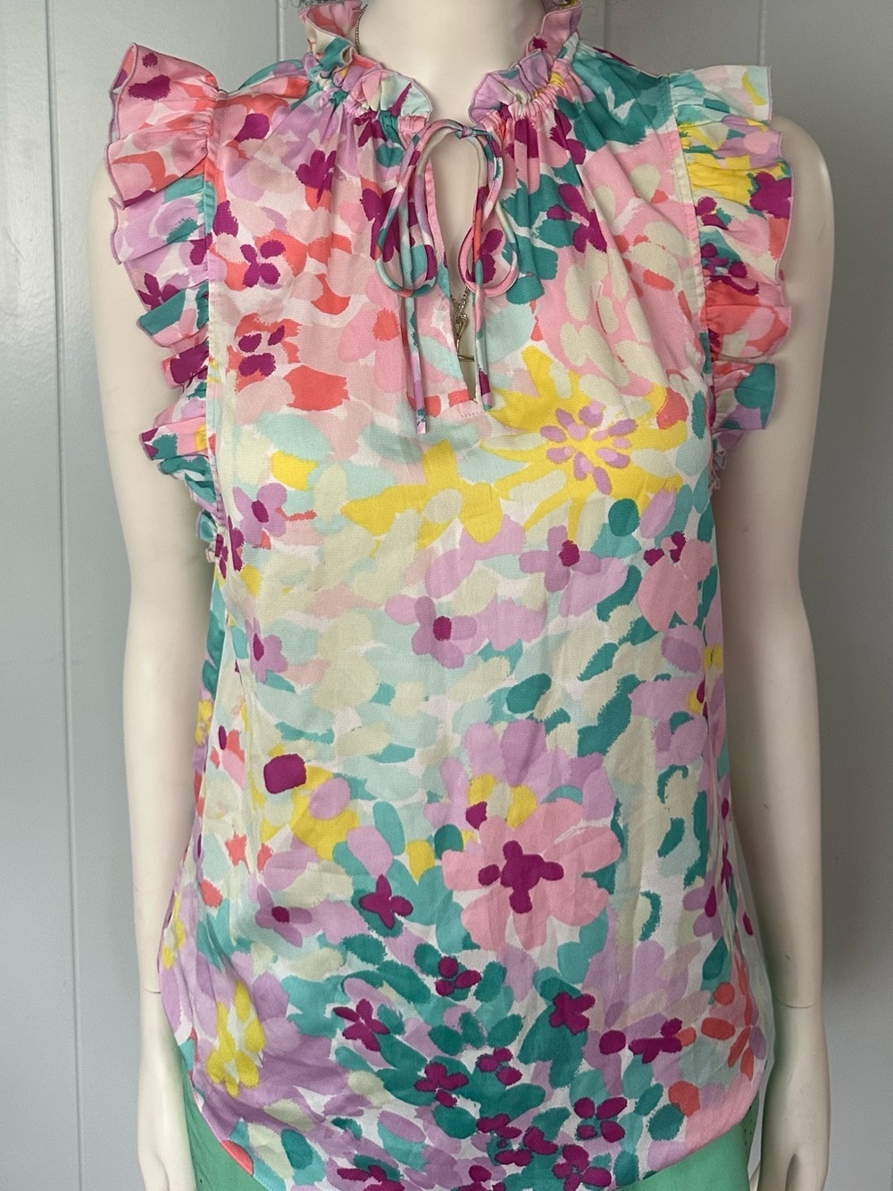 kate spade multicolor floral tie-neck sleeveless blouse Size XXS